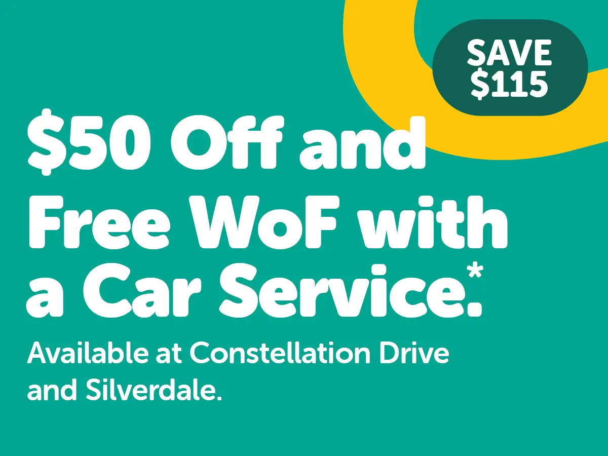 Free WoF with a car service plus $50 off at AMI MotorHub. Available at Silverdale and Constellation Drive.